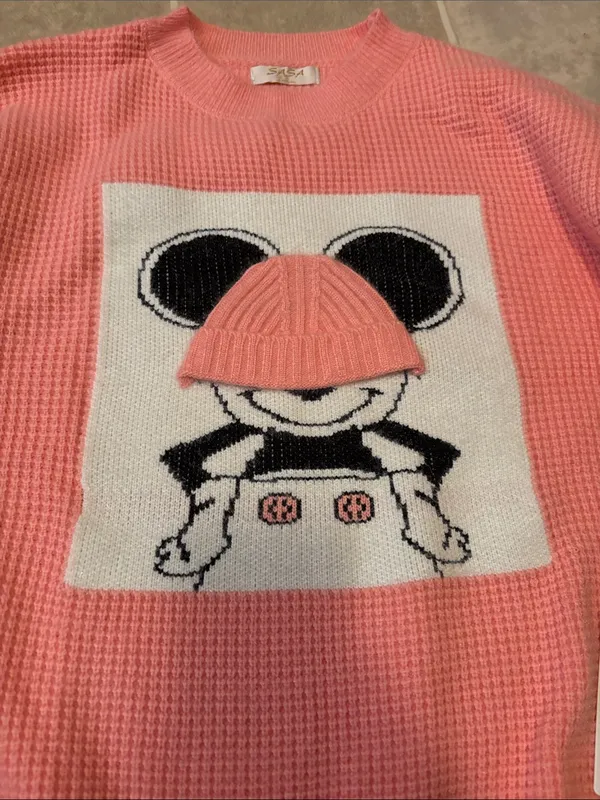 Women's Pink Crewneck Graphic Knit Sweater - Image 5