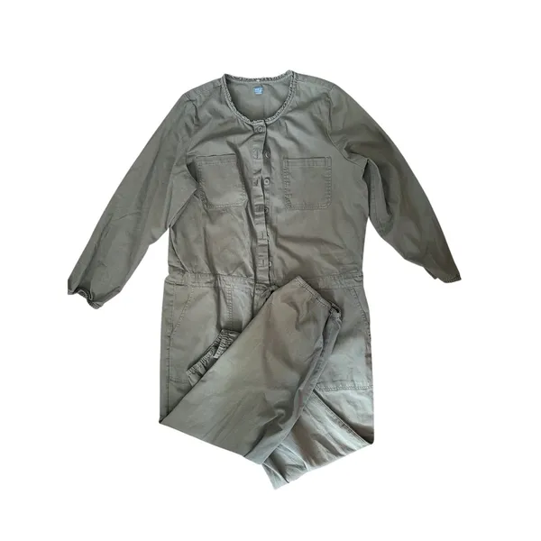 Aerie Womens XL Utility Jumpsuit‎ Olive Green Button Front Cotton Twill Jogger - Image 2