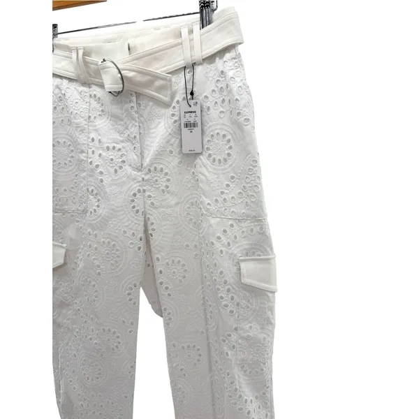 Express Super High Waisted Eyelet Belted Cargo Joggers 2 White Utility Pants NWT - Image 4