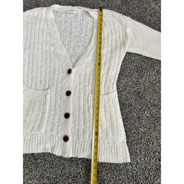 Nine West cream v-neck ribbed knit long sleeve button front cardigan sweater S - Image 5