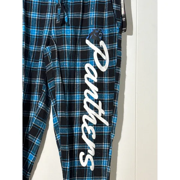 NFL Carolina Panthers Plaid Sleep Pants Women’s M Team Apparel Blue Black - Image 2