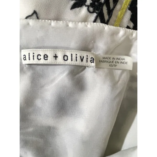 Alice + Olivia Woman's Lowell Embroidered Shift Mini Dress Size XS Ivory Black - Image 8