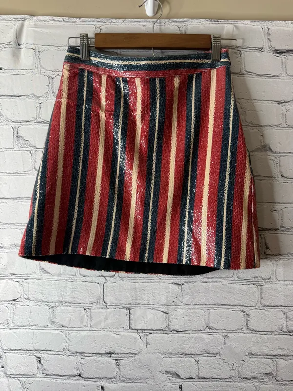 Zara Striped Sequin A-Line Mini Skirt in Red, Navy & Cream size xs - Image 2