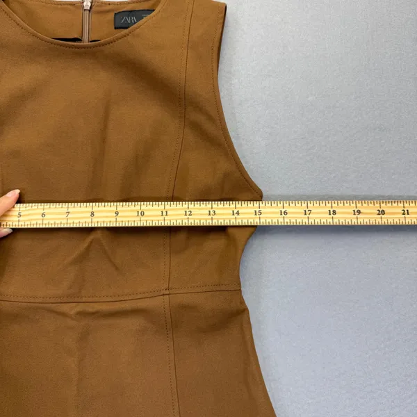 Zara Womens Faux Suede Fit and Flare Mini Dress Camel Brown Sleeveless Small‎ - Image 3