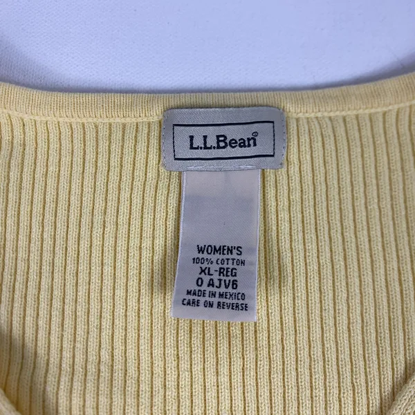 LL‎ Bean Sweater Womens XL Yellow Ribbed Knit V Neck Long Sleeve Cotton Pullover - Image 3