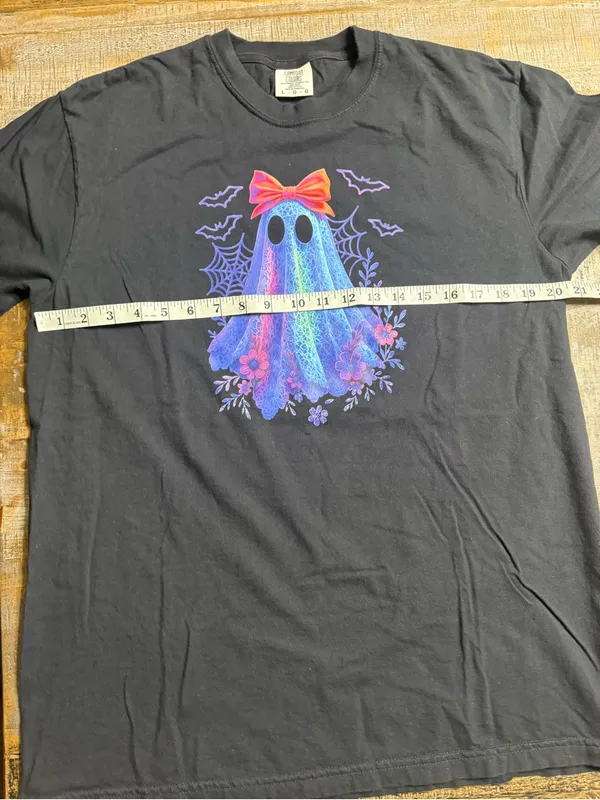 Comfort Colors Black Tee with Neon Ghost and Bow - Image 5