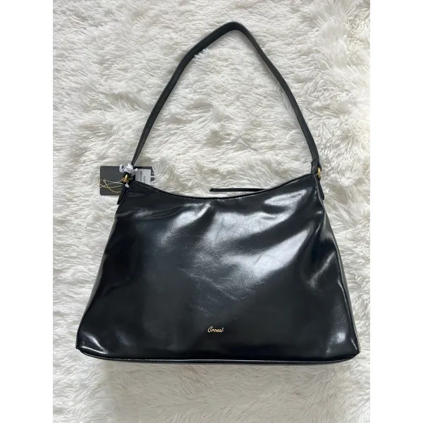 Crossi New York Black Shoulder Bag Faux Leather Studded Y2K Purse Gold Hardware - Image 5