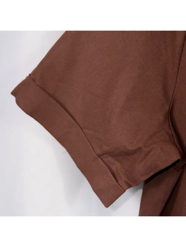 Women’s Brown Wrap Style Babydoll Blouse Size Large Short Sleeve - Image 5