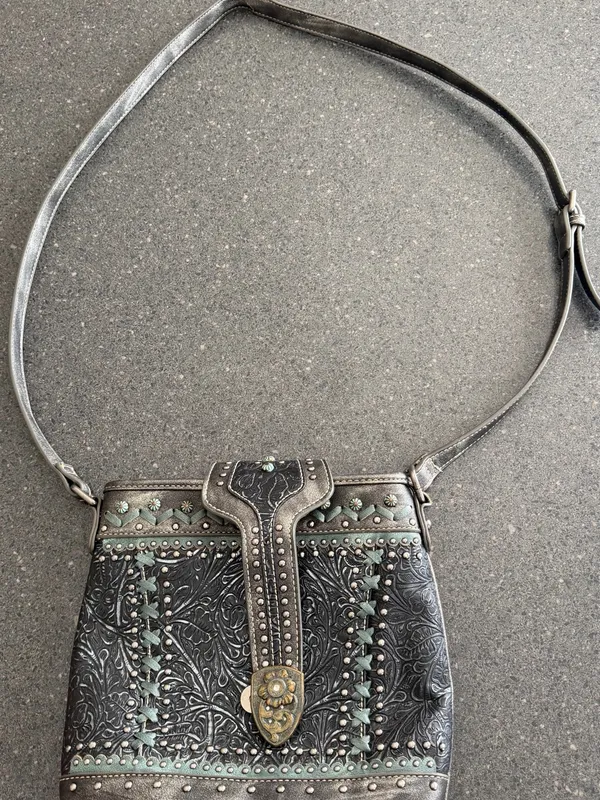 Montana West Studded Floral Tooled Western Crossbody Purse - Image 6