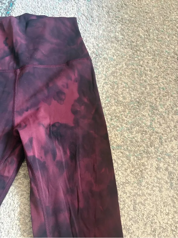 Women's High-Waist Maroon Tie-Dye Leggings - Image 2