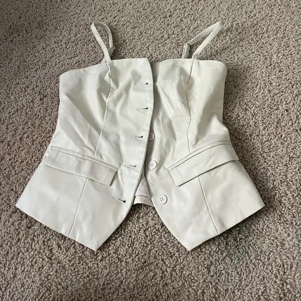 Ivory faux leather Structured Button-Front Bustier Top never worn - Image 2