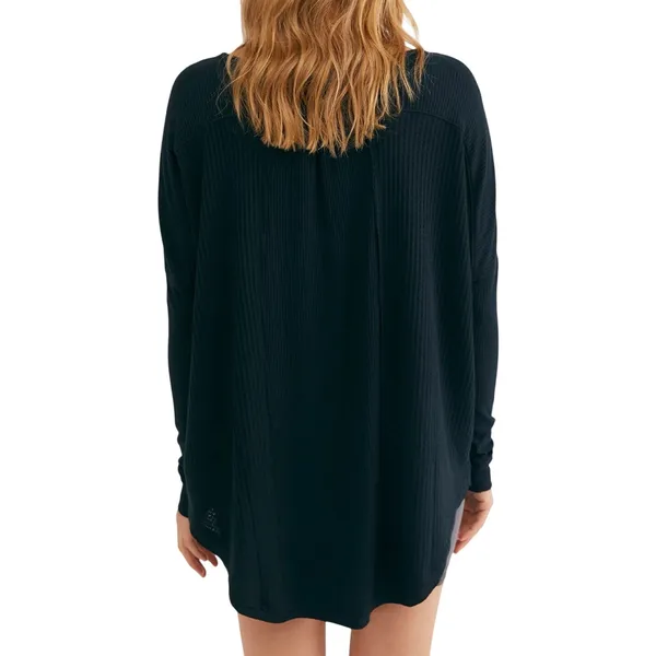 FREE PEOPLE Women’s Boho Leo Henley Black Long Sleeve Knit Top - Image 3