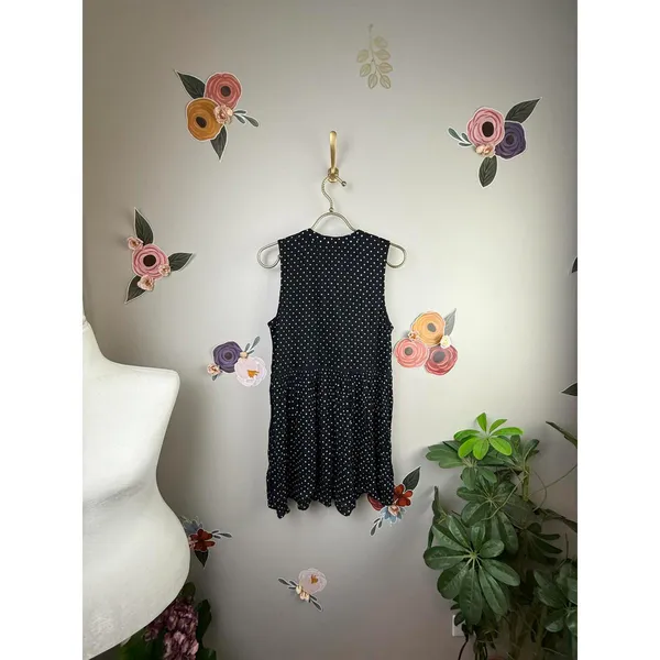 Anthropologie Black Polka Dot Sleeveless Tiered Tunic Top - Size - Small - Image 3