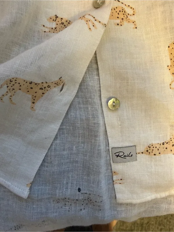 Rails White Short-Sleeve Button-Down Shirt with Leopard Motif - Image 7