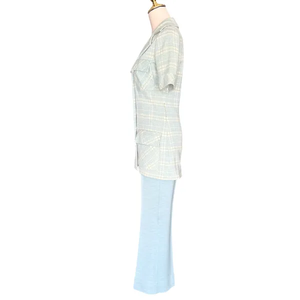 Vintage 70s‎ Light Blue Plaid Safari Womens Suit Act iii - Image 9