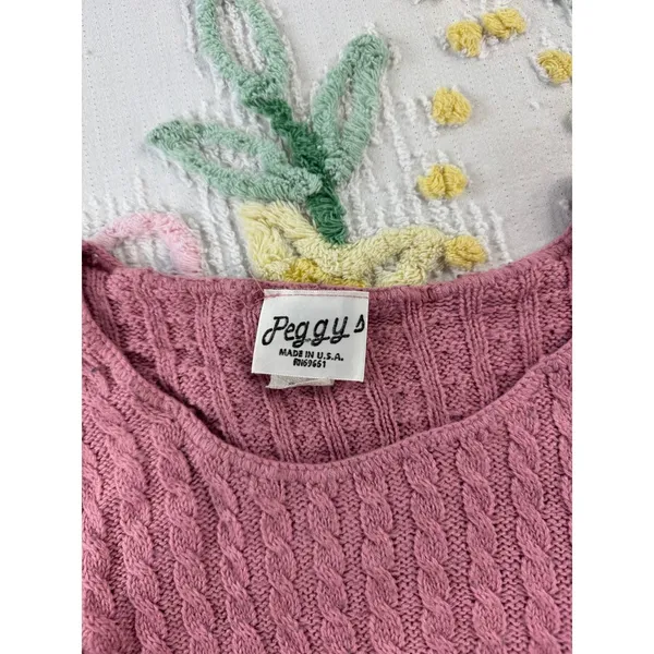 Peggy's vtg Pink Cable Knit Short Sleeve Sweater Top Size‎ S - Image 6