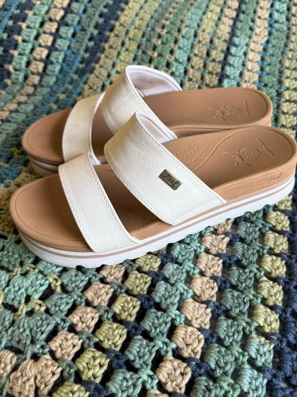 Reef White Platform Two Strap Slide Sandals - Image 3