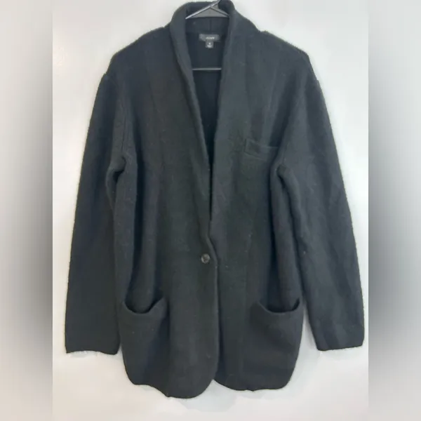 J. Crew Black Cocoon Wool & Alpaca Blend Blazer Sweater Cardigan Size Small - Image 3