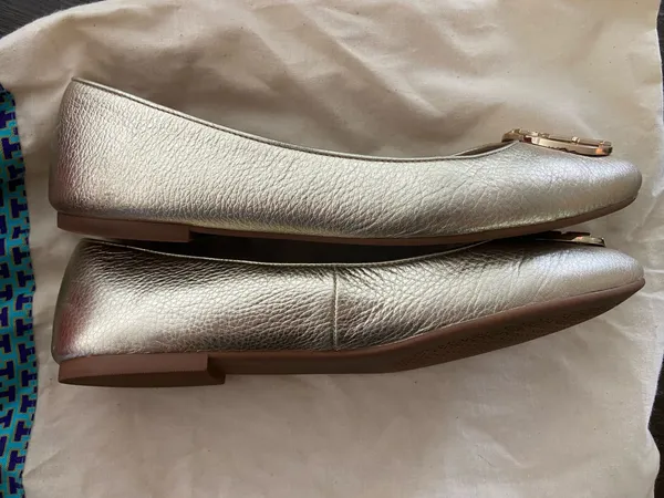 Tory Burch Claire Ballet Flats Spark Gold Metallic Leather Size 9 - Image 7