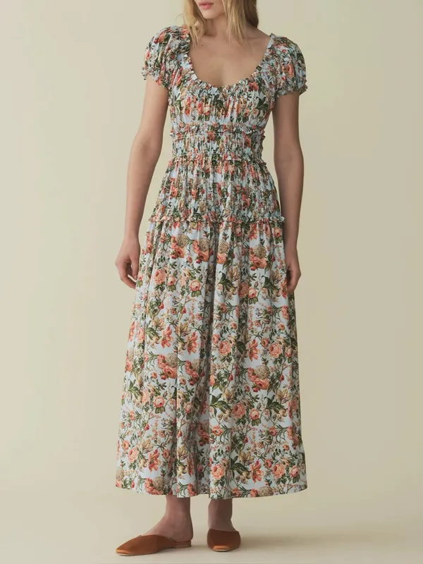 Doen Blue Leanne Floral-Print Cotton Midi Dress, S - Image 2