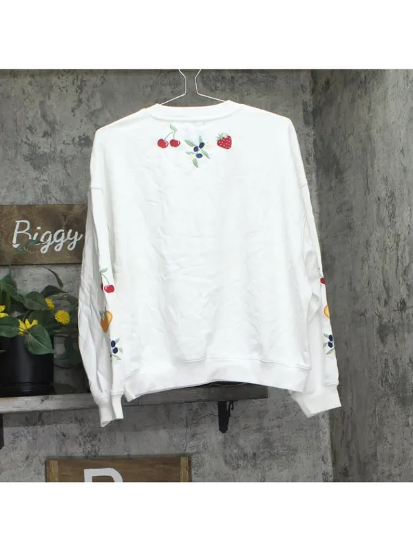 Aqua Womens Fruit Embroidered Sweatshirt PV-T80268A White L - Image 2