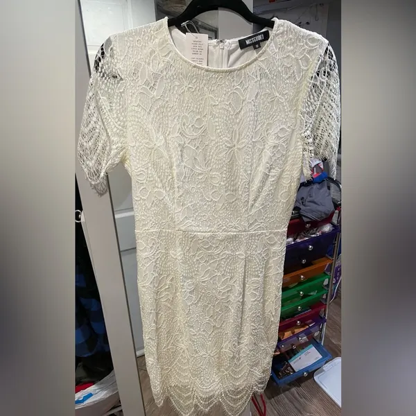 White Laced Missguided Mini Dress Size 6 - Image 4