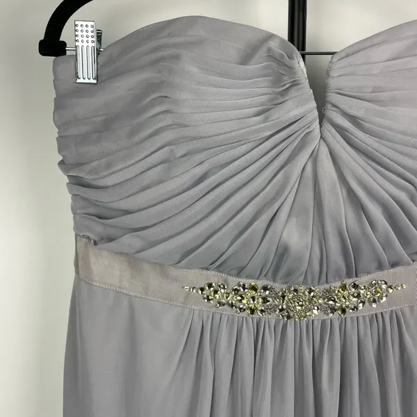 Adrianna Papell Gray Jeweled Waistband Strapless Flowy‎ Chiffon Mini Dress - Image 5