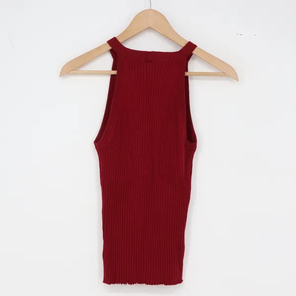 Forever 21 Tank Top Womens L Ribbed Burgundy High Neck Racerback Excellent - Image 3