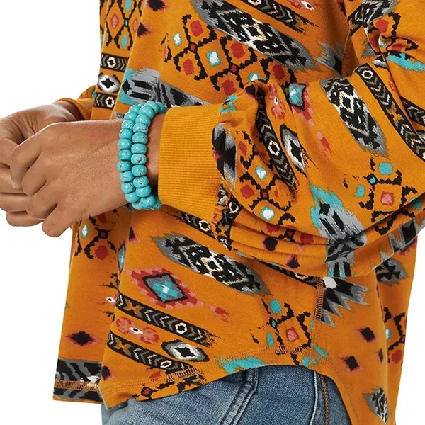 Wrangler Retro Boho Aztec Southwest Balloon Sleeve Top • Ochre Mustard Small - Image 3