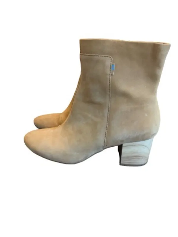 Toms Tan Suede Ankle Boots Wood Block Heel Booties Comfortable Size 9.5 Women's - Image 6