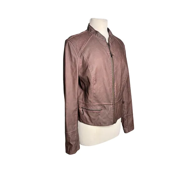 ANTHROPOLOGIE HEI HEI Women’s Vegan Leather Brown Zip Up Moto Jacket - Image 3