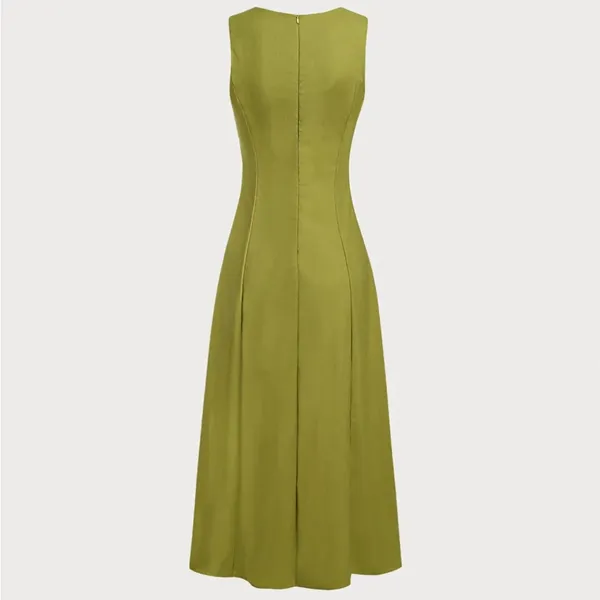 Rihoas Green Square Neck Button Sleeveless Midi Dress - Image 7