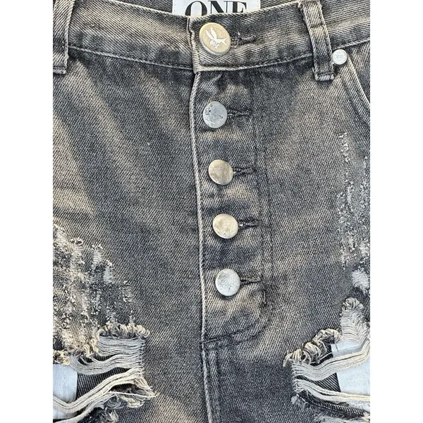 One Teaspoon Outlaws Denim Shorts Womens 27 Gray Distressed Button Fly Cut Off - Image 2