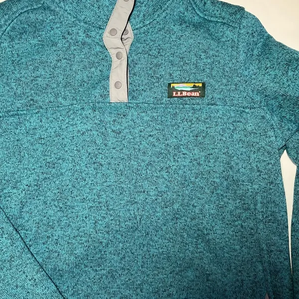 L.L. Bean 1/4 Snap Sweater‎ Fleece Pullover Heathered Teal Womens Small - Image 3