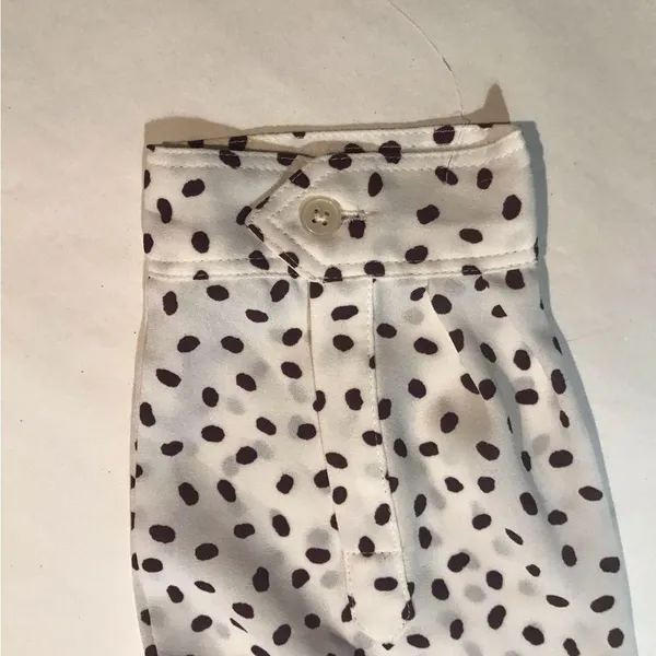 Loft Blouse Quarter Button Pockets White with Brown Polka Dots Size M - Image 8