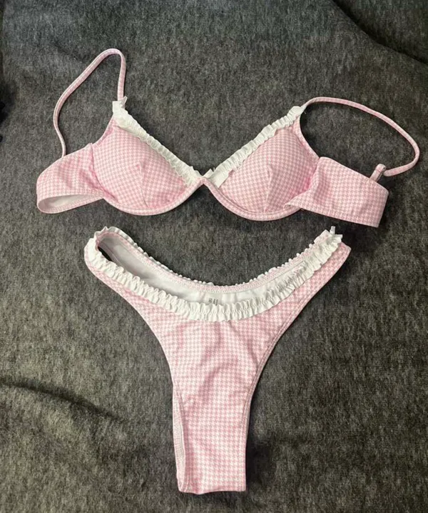SheIn Pink Gingham Ruffle Bikini - Image 5