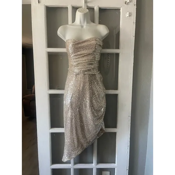 Lavish Alice sequin bandeau wrap dress in silver sequin - Image 6