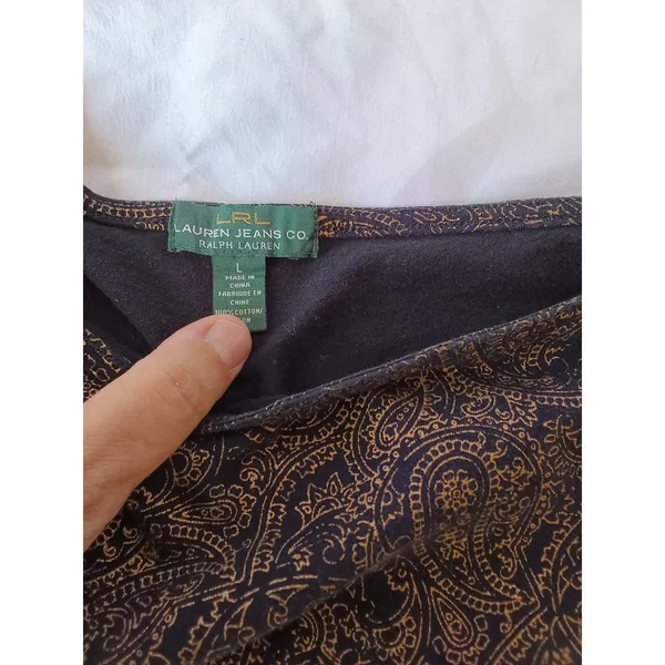 Ralph Lauren Jeans Co L 3/4 Sleeve Black with Gold Paisley Top - Image 3