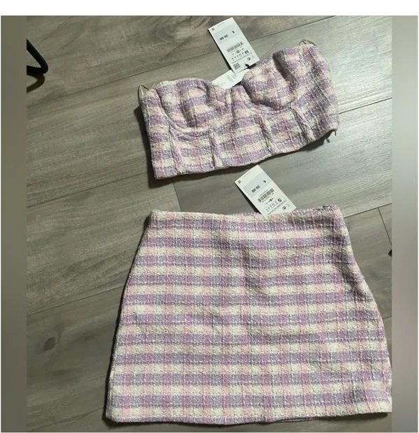 Pastel Pink Tweed Mini Skirt - Feminine Summer Style set lo - Image 5