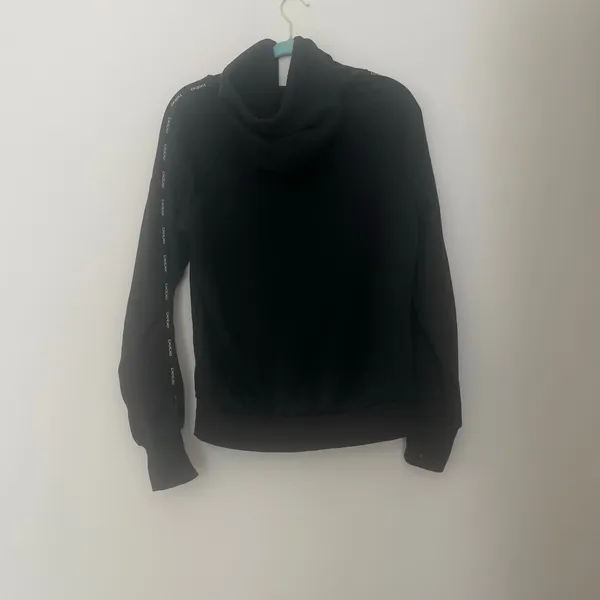 Bebe Black Full-Zip Logo Tape Sleeve Hoodie Jacket Sz L - Image 2