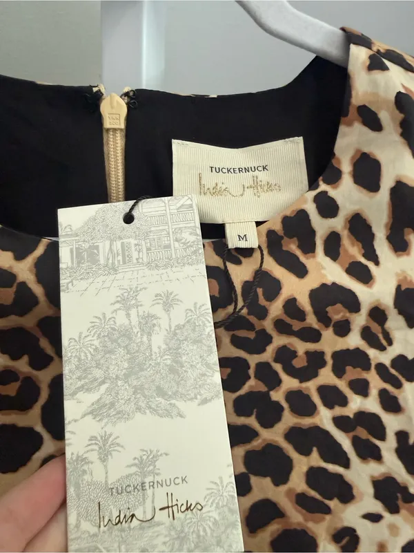 Tuckernuck x India Hicks NEW Leopard Domino Long Sleeve Party Mini Dress Size M - Image 2
