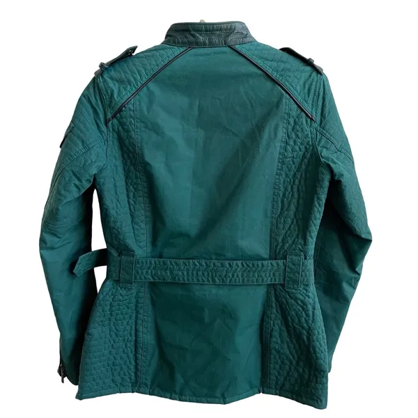 Barbour International Black Streak‎ Jacket Womens Green Waxed Cotton Moto Belted - Image 5