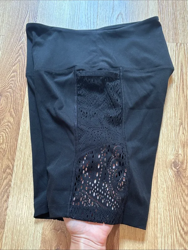 PINK Victoria's Secret Black High-Waist Bike Shorts with Lace Side Panels - Image 4