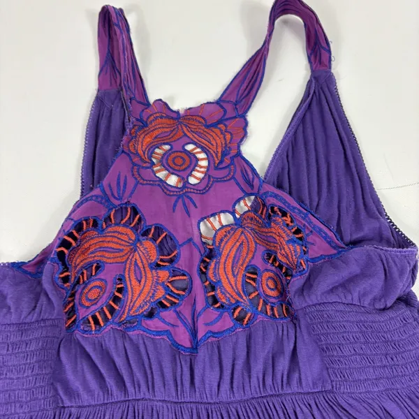 Free People Dress‎ Womens S Purple Halter Smocked Embroidered Short Sundress - Image 5
