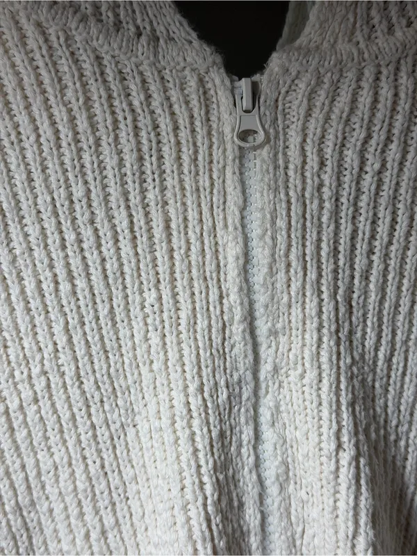 Moon & Madison Knit Hooded Zip Women Sweater in Off-White - L - Image 5