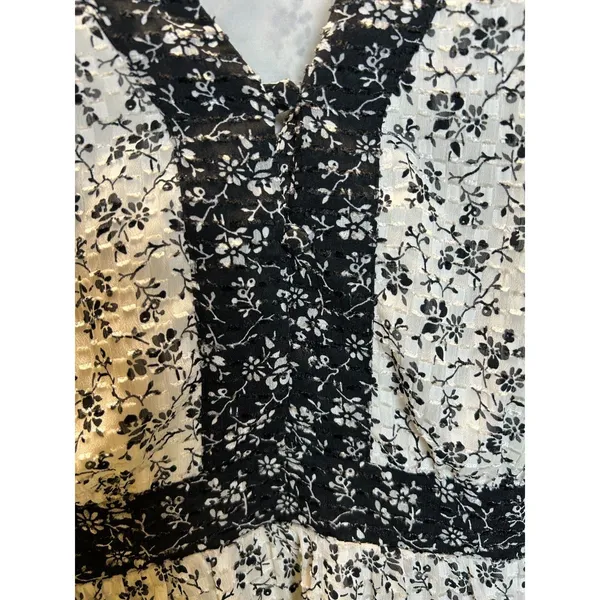 Madewell Floral Clipdot Peplum Top Womens Medium White Black V-Neck Long Sleeve - Image 7