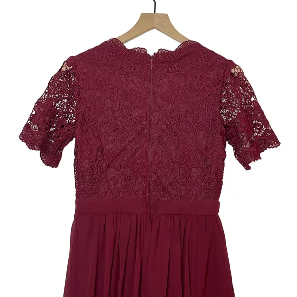 Lulus Angel in Disguise Lace Skater Dress Women's‎ Size Medium Burgundy V-Neck - Image 4