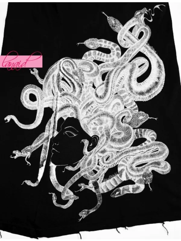 Lauren Moshi Medusa Tee Black Distressed Snakes Fitted Gothic Edgy Tunic Top S - Image 5
