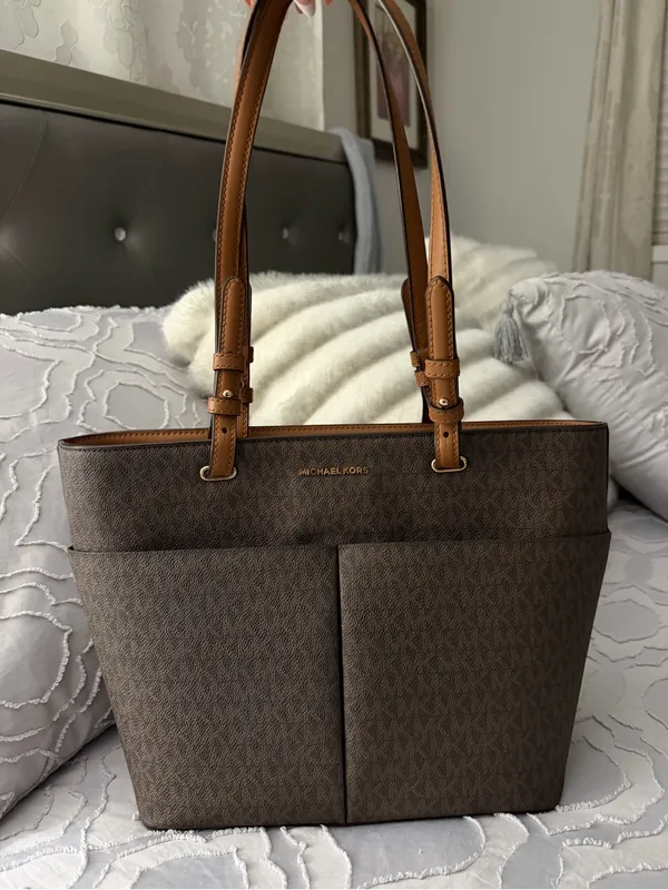 Michael Kors Brown Signature Tote with Tan Leather Straps - Image 4