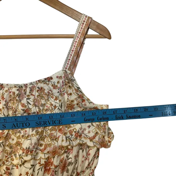 American Eagle Floral Eyelet Ruffle Wide Leg‎ Jumpsuit Cream Orange 70s inspired Rufflecore Med - Image 6